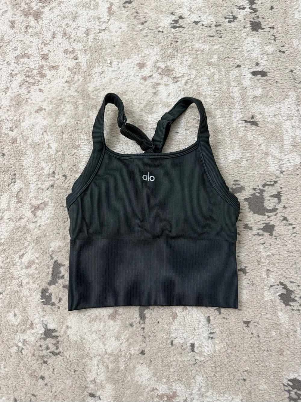 Alo Yoga Seamless Ribbed Favorite Tank Size XS in Charcoal Green